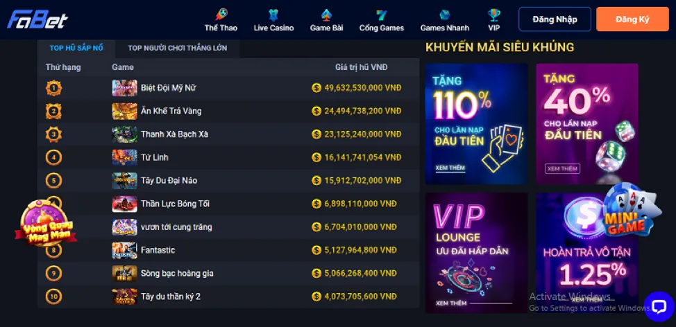 Khuyến mãi nạp tiền hàng ngày vuaclub win